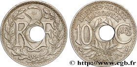 III REPUBLIC
Type : 10 centimes Lindauer, maillechort, trou décentré 
Date : 1939 
Quantity minted : 62268500 
Metal : nickel silver 
Diameter : 21  m...