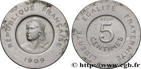 III REPUBLIC
Type : Essai de 5 centimes Rude en aluminium, poids lourd petit module 
Date : 1909 
Mint name / Town : Paris 
Quantity minted : --- 
Met...