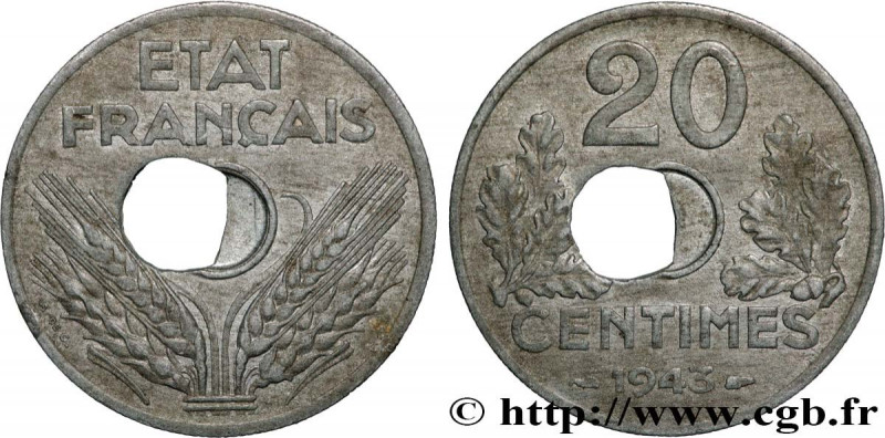 FRENCH STATE
Type : 20 centimes État français, lourde, trou décentré 
Date : 194...