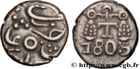BRITISH INDIA - EAST INDIA COMPANY – BOMBAY PRESIDENCY
Type : 1/5 Roupie 
Date : 1805 
Mint name / Town : Tellichery 
Quantity minted : - 
Metal : sil...