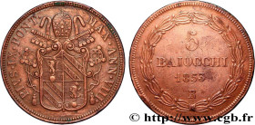 ITALY - PAPAL STATES - PIUS IX (Giovanni Maria Mastai Ferretti)
Type : 5 Baiocchi an VIII 
Date : 1853 
Mint name / Town : Rome 
Metal : copper 
Diame...
