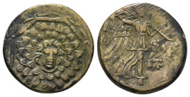 PONTOS. Amisos. Ae (Circa 85-65 BC). Time of Mithradates VI Eupator.
Obv: Aegis facing.
Rev: AMIΣOY.
Nike advancing right with shouldered palm branch;...