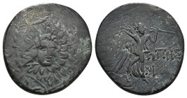 PAPHLAGONIA. Sinope. Struck under Mithradates VI (Circa 105-90 or 90-85 BC). Ae.
Obv: Aegis with gorgoneion.
Rev: ΣΙΝ - ΩΠΗΣ.
Nike advancing right, ho...