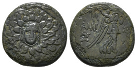 PONTOS. Amisos. Ae (Circa 85-65 BC). Time of Mithradates VI Eupator.
Obv: Aegis facing.
Rev: AMIΣOY.
Nike advancing right with shouldered palm branch;...