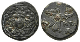 PONTOS. Chabacta. Ae (Circa 100-85 BC).
Obv: Aegis facing.
Rev: XABA - XTΩN.
Nike advancing right, holding palm branch over shoulder; monogram to lowe...