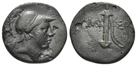 PONTOS. Amisos. Ae (Circa 111-105 or 95-90 BC). Struck under Mithradates VI Eupator.
Obv: Helmeted head of Ares right.
Rev: AMI - ΣOV.
Sword in sheath...