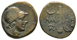 PONTOS. Amisos. Ae (Circa 111-105 or 95-90 BC). Struck under Mithradates VI Eupator.
Obv: Helmeted head of Ares right.
Rev: AMI - ΣOV.
Sword in sheath...