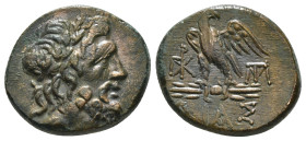 BITHYNIA. Dia. Ae(Circa 95-90 or 80-70 BC). Struck under Mithradates VI Eupator.
Obv: Laureate head of Zeus right.
Rev: ΔΙΑΣ. Eagle, with head right a...