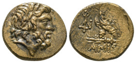 PONTOS. Amisos. Ae (Circa 100-85 BC).
Obv: Laureate head of Zeus right.
Rev: AMIΣOV.
Eagle, with head right, standing left on thunderbolt; monogram to...