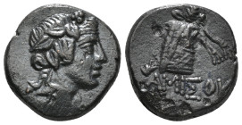 PONTOS. Amisos. Time of Mithradates VI Eupator (Circa 105-90 or 90-85 BC). Ae.
Obv: Head of Dionysos right, wearing ivy wreath.
Rev: AMIΣOY.
Thyrsos l...