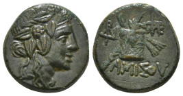 PONTOS. Amisos. Time of Mithradates VI Eupator (Circa 105-90 or 90-85 BC). Ae.
Obv: Head of Dionysos right, wearing ivy wreath.
Rev: AMIΣOY.
Thyrsos l...