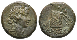PONTOS. Amisos. Time of Mithradates VI Eupator (Circa 105-90 or 90-85 BC). Ae.
Obv: Head of Dionysos right, wearing ivy wreath.
Rev: AMIΣOY.
Thyrsos l...