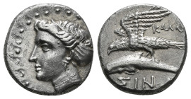 PAPHLAGONIA. Sinope. Siglos or Drachm (Circa 4th-3rd century BC).
Obv: Head of nymph left, with hair in sakkos.
Rev: ΣINΩ.
Sea-eagle standing left,...
