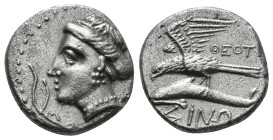PAPHLAGONIA. Sinope. Siglos or Drachm (Circa 4th-3rd century BC).
Obv: Head of nymph left, with hair in sakkos.
Rev: ΣINΩ.
Sea-eagle standing left,...