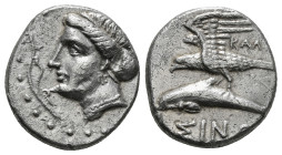 PAPHLAGONIA. Sinope. Siglos or Drachm (Circa 4th-3rd century BC).
Obv: Head of nymph left, with hair in sakkos.
Rev: ΣINΩ.
Sea-eagle standing left,...