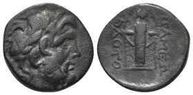 PHRYGIA. Apameia. Ae (Circa 100-50 BC).
Obv: Head of Zeus right, wearing oak wreath.
Rev: AΠΑΜΕΩN.
Facing statue of Artemis Anaitis, with supports ,85...
