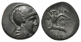 MYSIA. Pergamon. Ae (Circa 200-133 BC).
Obv: Head of Athena right, wearing helmet decorated with star.
Rev: AΘHNAΣ / NIKHΦOPOY.
Owl standing facing on...