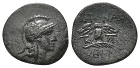 MYSIA. Pergamon. Ae (Circa 200-133 BC).
Obv: Head of Athena right, wearing helmet decorated with star.
Rev: AΘHNAΣ / NIKHΦOPOY.
Owl standing facing on...