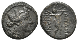 PHRYGIA. Apameia. Ae (Circa 88-40 BC).
Obv: Turreted head of Artemis-Tyche right, with bow and quiver over shoulder.
Rev: AΠAMEΩN.
Marsyas advancing r...