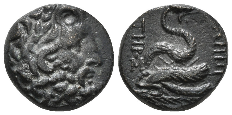 MYSIA. Pergamon. Ae (Mid-late 2nd century BC).
Obv: Laureate head of Asklepios r...