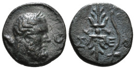 PISIDIA. Selge. Ae (2nd-1st centuries BC).
Obv: Head of Herakles right, with club over shoulder.
Rev: CEΛΓE.
Thunderbolt and bow 2,27 g