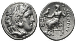 KINGS OF MACEDON. Philip III Arrhidaios (323-317 BC). Drachm. Kolophon, circa 323-319 BC.
Head of Herakles right, wearing lion skin headdress
/ Zeus...