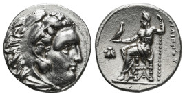 KINGS OF MACEDON. Philip III Arrhidaios (323-317 BC). Drachm.
Obv: Head of Herakles right, wearing lion skin.
Rev: ΦΙΛΙΠΠΟY.
Zeus seated left, holding...