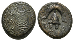 KINGS OF MACEDON. Alexander III 'the Great' (336-323 BC). Ae Half Unit. Uncertain mint in Asia.
Obv: Macedonian shield with pellet on boss.
Rev: Maced...