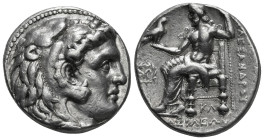 KINGS OF MACEDON. Alexander III 'the Great' (336-323 BC).Tetradrachm.
Obv: Head of Herakles right, wearing lion skin.
Rev: AΛΕΞΑΝΔΡΟY.
Zeus seated lef...