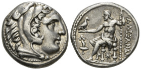 KINGS OF MACEDON. Alexander III 'the Great' (336-323 BC).Tetradrachm.
Obv: Head of Herakles right, wearing lion skin.
Rev: AΛΕΞΑΝΔΡΟY.
Zeus seated lef...