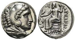 KINGS OF MACEDON. Alexander III 'the Great' (336-323 BC).Tetradrachm.
Obv: Head of Herakles right, wearing lion skin.
Rev: AΛΕΞΑΝΔΡΟY.
Zeus seated lef...