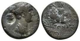 PHRYGIA. Hierapolis. Nero, 54-68. Assarion, Magytes, magistrate. NEPΩN [KAI]ΣAP Bare-headed and draped bust of Nero to right; to right, countermark: R...