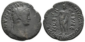 PHRYGIA. Eumenea. Domitian (81-96). Ae. M. Kl. Valerianos, high priest of Asia.
Obv: AV ΔOMITIANOC KAI ΓEPMANIKOC.
Laureate head right.
Rev: EICANΓEIΛ...