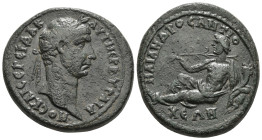CARIA. Antioch ad Maeandrum. Trajan (98-117). Ae. Obv: AYT NЄP TPAIANOC KAI CЄ ΓЄP ΔAKIK. Laureate head right. Rev: ΜΑΙΑΝΔΡΟС ΑΝΤΙΟΧЄΩΝ. River god Mai...