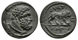LYDIA. Thyateira. Pseudo-autonomous (2nd-3rd century AD). Ae.
Obv: Head of Herakles right.
Rev: ΘVΑTЄIPHNΩN.
Lion advancing right. 2,16 g - 15,06 m...