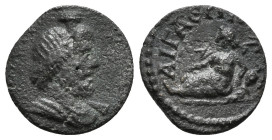 AEOLIS. Aigai. Pseudo-autonomous issue, (2nd-3rd century AD) AE Bronze. Obv: Draped bust of Sarapis wearing kalathos, right
Rev: ΑΙΓΑΕΩΝ. River-god (T...