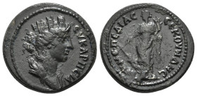 PHRYGIA. Eucarpeia. Pseudo-autonomous issue. Hemiassarion Pedia Secunda, epimelètheisa, time of Hadrian, 117-138. ЄΥΚΑΡΠЄΙΑ Turreted and draped bust o...