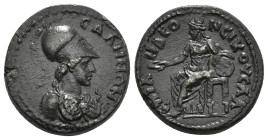 LYDIA. Sala. Pseudo-autonomous. Time of Hadrian (117-138). Ae. C. Val. Androneikos, magistrate.
Obv: СΑΛΗΝΩΝ.
Helmeted bust of Athena right, wearing a...