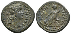 PHRYGIA, Cibyra. Severan Era. AD 193-235. Æ Hexassarion. Obv : Laureate head of Demos right / Serapis seated left, wearing calathus, extending hand ov...