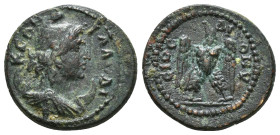 PHRYGIA. Laodicea ad Lycum. Pseudo-autonomous. Time of Antoninus Pius (138-161). Ae. Po. Ailios Dionysios Sabinianos, magistrate.
Obv: ΛΑΟΔΙΚЄΩΝ.
Drap...