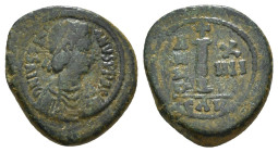 JUSTINIAN I (527-565). Decanummium. Carthage. Dated RY 14 (540/1).
Obv: DN IVSTINIANVS PP AVG.
Diademed, draped and cuirassed bust right.
Rev: Large I...