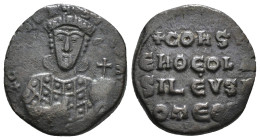CONSTANTINE VII PORPHYROGENITUS with ROMANUS I (913-959). Follis. Constantinople.
Obv: + COҺST ЬASIL RωM.
Crowned bust of Constantine facing, holding ...
