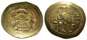 MICHAEL VII DUCAS (1071-1078). GOLD Histamenon Nomisma. Constantinople.
Obv: + MIXAHΛ BACIΛ O Δ.
Facing bust of Michael, holding labarum and globus cr...