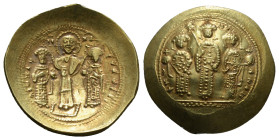 ROMANUS IV DIOGENES with EUDOCIA, MICHAEL VII, CONSTANTIUS and ANDRONICUS (1068-1071). GOLD Histamenon Nomisma. Constantinople.
Obv: KωN MX ANΔ.
Micha...