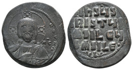 ANONYMOUS FOLLES. Class A2. Attributed to Basil II & Constantine VIII (976-1025). Follis. Constantinople.
Obv: + ЄMMANOVHΛ / IC - XC.
Facing bust of C...