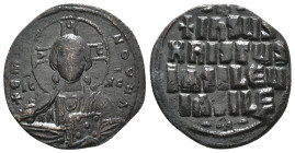 ANONYMOUS FOLLES. Class A2. Attributed to Basil II & Constantine VIII (976-1025). Follis. Constantinople.
Obv: + ЄMMANOVHΛ / IC - XC.
Facing bust of C...