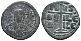 ANONYMOUS FOLLES. Class B. Attributed to Romanus III (1028-1034).
Obv: + EMMA NOVHΛ / IC - XC.
Bust of Christ facing, holding book of Gospels and wear...