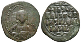 ANONYMOUS FOLLES. Class A2. Attributed to Basil II & Constantine VIII (976-1025). Follis. Constantinople.
Obv: + ЄMMANOVHΛ / IC - XC.
Facing bust of C...