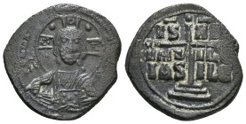 ANONYMOUS FOLLES. Class B. Attributed to Romanus III (1028-1034).
Obv: + EMMA NOVHΛ / IC - XC.
Bust of Christ facing, holding book of Gospels and wear...