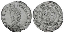 ITALY. Parma. Ranuccio Farnese (1592-1622). Giulio da 9 Soldi.
Obv: RAN FARNE PAR E PL DVX IIII / M D SOL NOVE.
Crowned and garnished coat-of-arms.
Re...